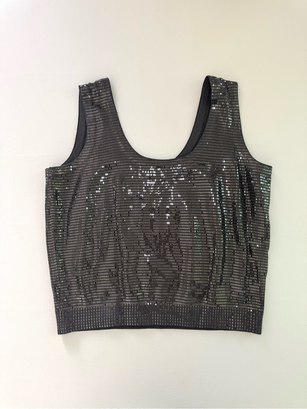 St. John Black Bonded Sequins Knit Sleeveless Tank Top Women’s size Large - Picture 5 of 10